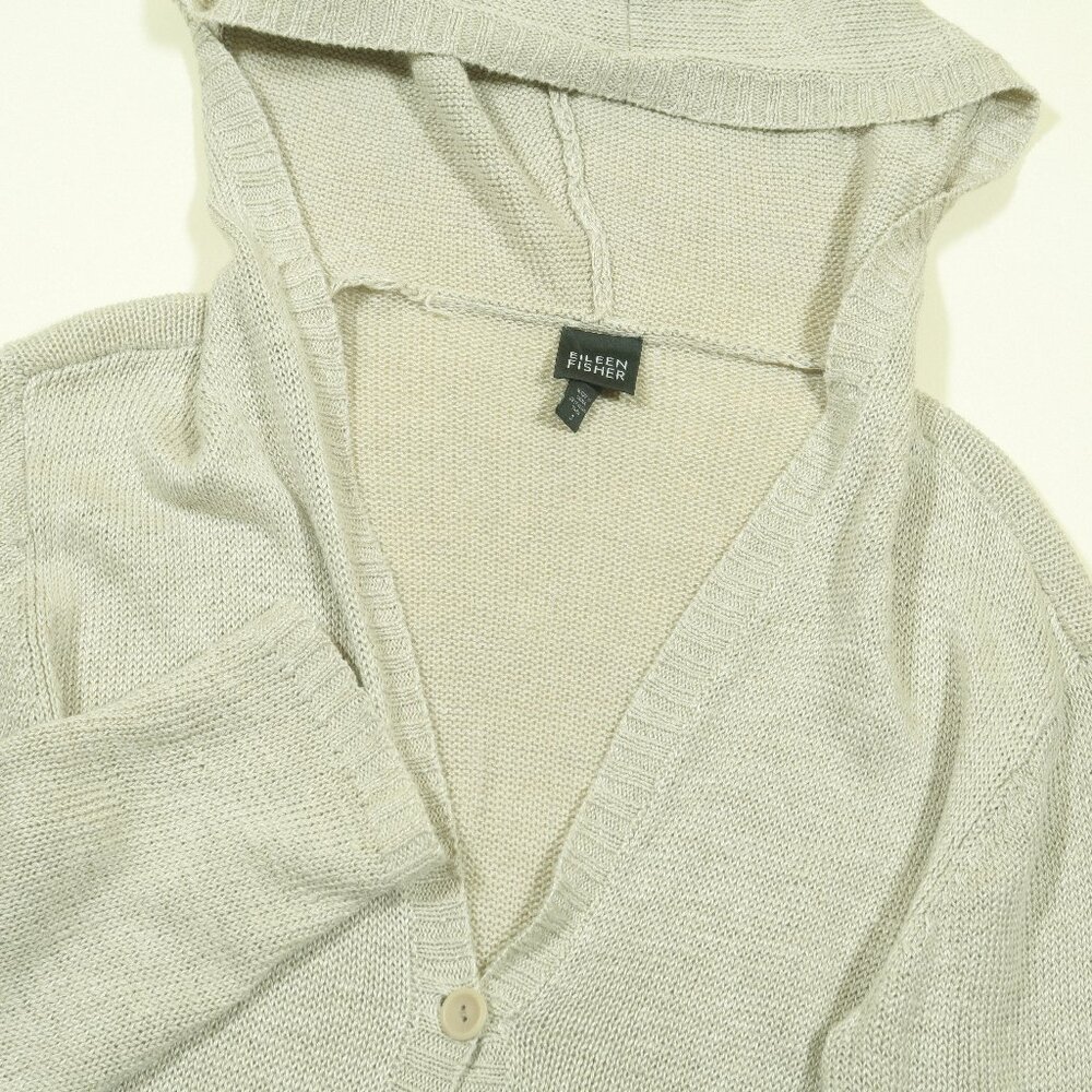 Eileen Fisher Hemp Cardigan Hoodie Womens S Beige Knit One Button